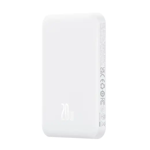 Baseus mini ārējais akumulators (powerbank) | 5000 mAh | 20W | USB-C, MagSafe | balts