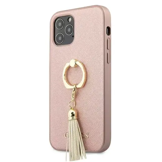 Guess GUHCP12LRSSARG iPhone 12 Pro Max 6,7" różowy|pink hardcase Saffiano with ring stand