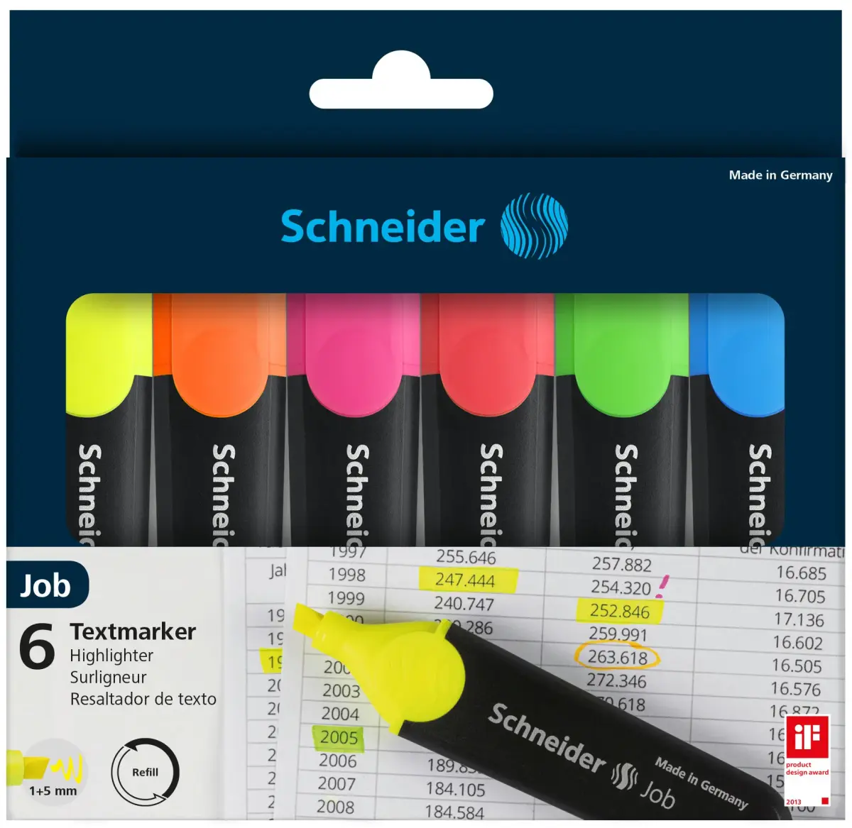 Teksta marķieris SCHNEIDER JOB, komplekts - 6 krāsas
