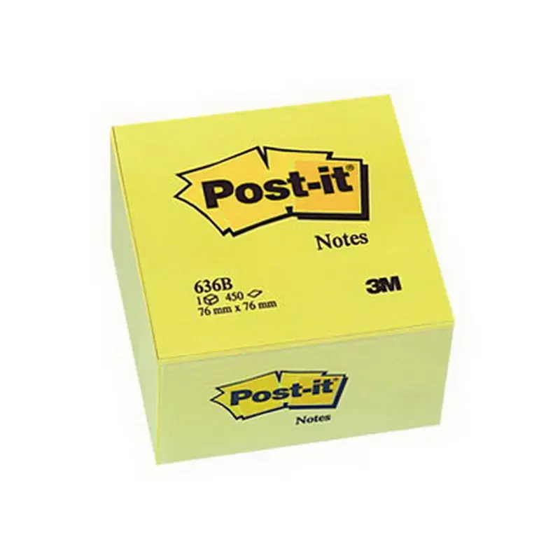 Piezīmju līmlapiņu kubs Post-it, 76x76mm,450 lapiņas dzeltenā krāsā