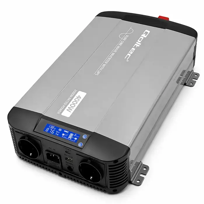 Qoltec Pure Sine Wave Inverter with UPS | 12V to 230V | 2000/4000W | LCD | USB | USB-C | Compatible with LiFePO4 GEL AGM