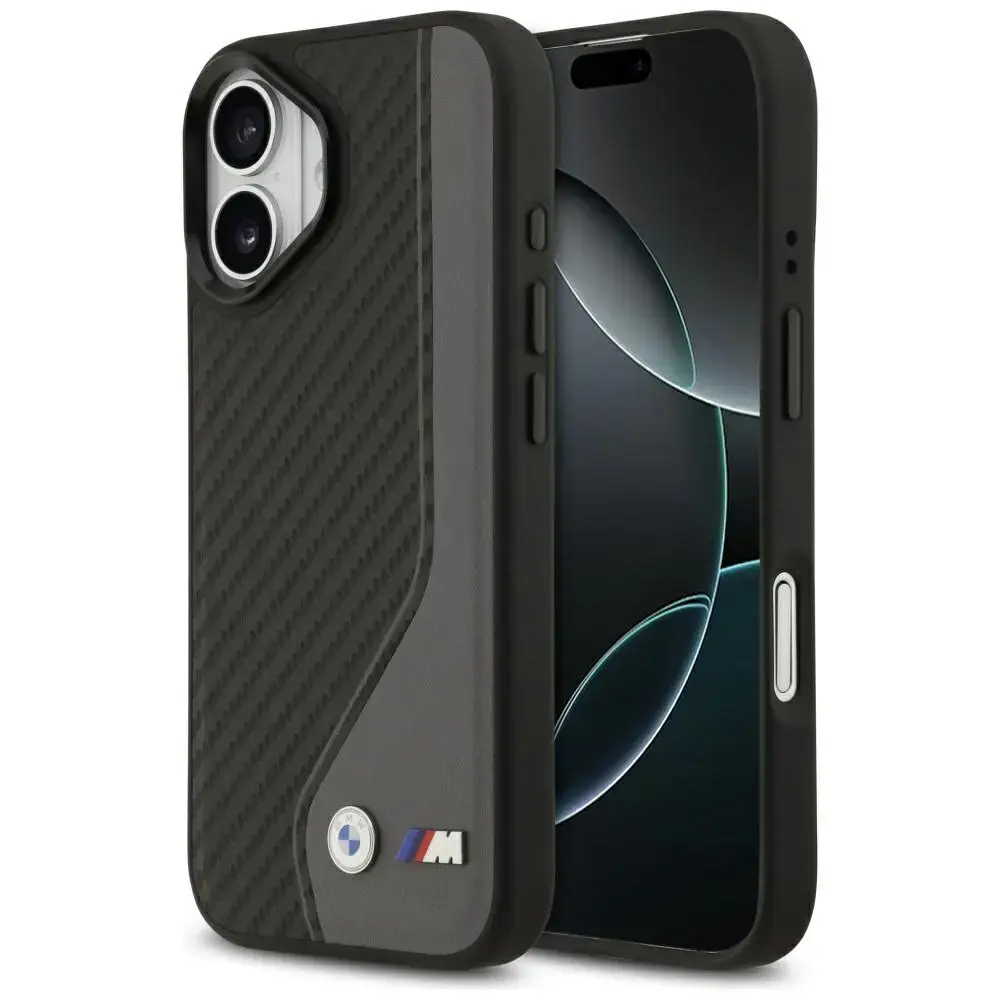 BMW M Carbon Logo maciņš ar MagSafe atbalstu telefonam iPhone 17 melns pelēks