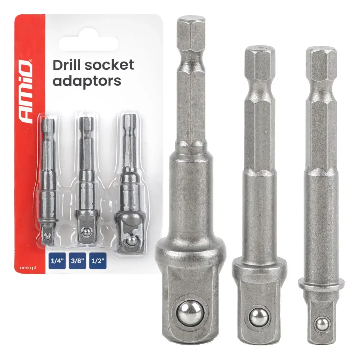 Socket and bits 3el.  1/4" 3/8" 1/2" AMIO-04933