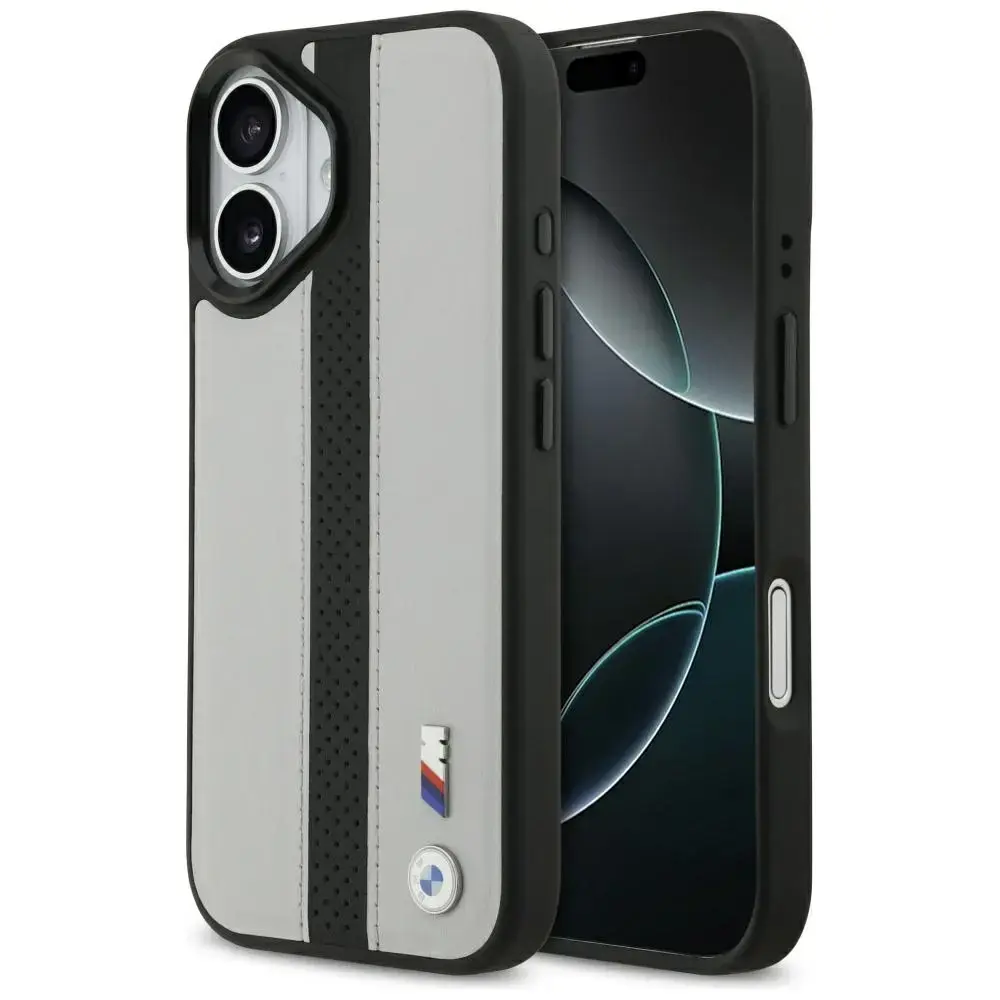BMW M Perforated Stripe Logo maciņš ar MagSafe atbalstu telefonam iPhone 17 pelēks
