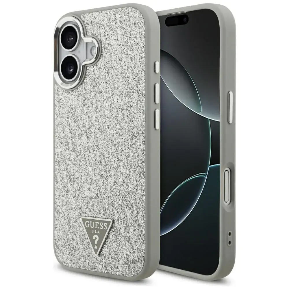 Case Guess Glitter Triangle Logo MagSafe for iPhone 17 silver