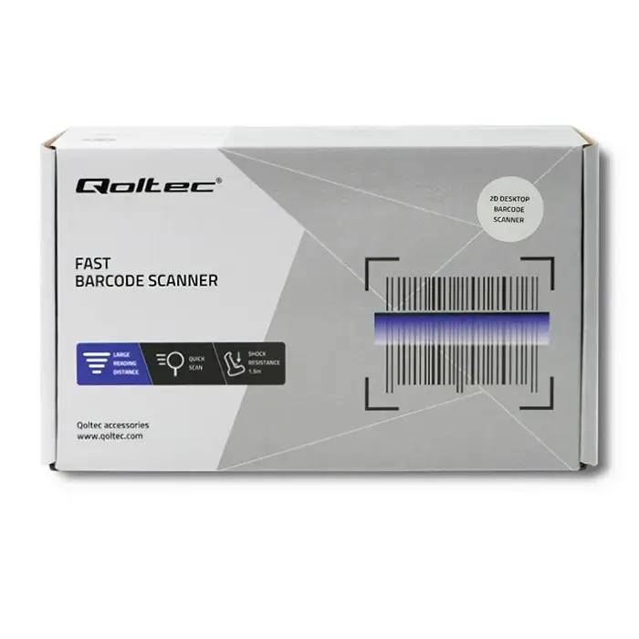 Qoltec Stationary barcode reader and QR code scanner | 1D 2D | USB | Fast