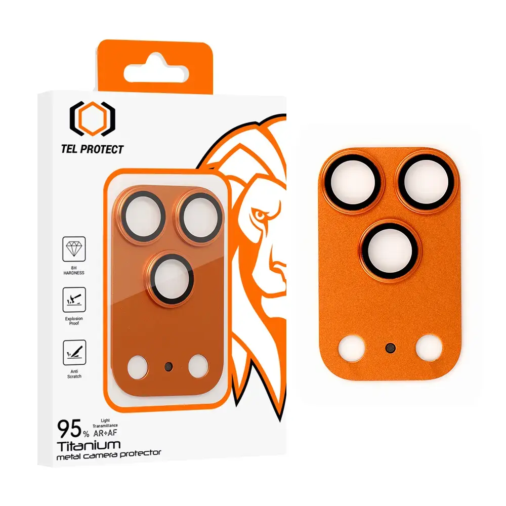 Tempered glass Tel Protect 95% AR+AF Full Metal Camera Protector on camera for Iphone 17 Pro Max orange (camera island)