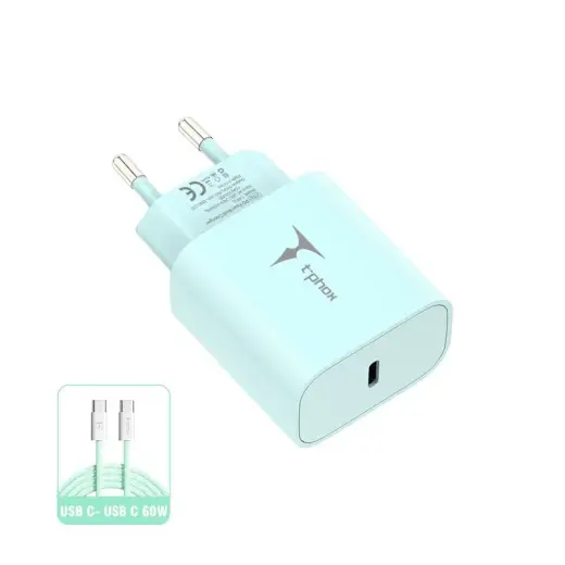 T-PHOX WALL CHARGER MODERATE SERIES T-PP11 20W + USB-C/USB-C 60W CABLE GREEN
