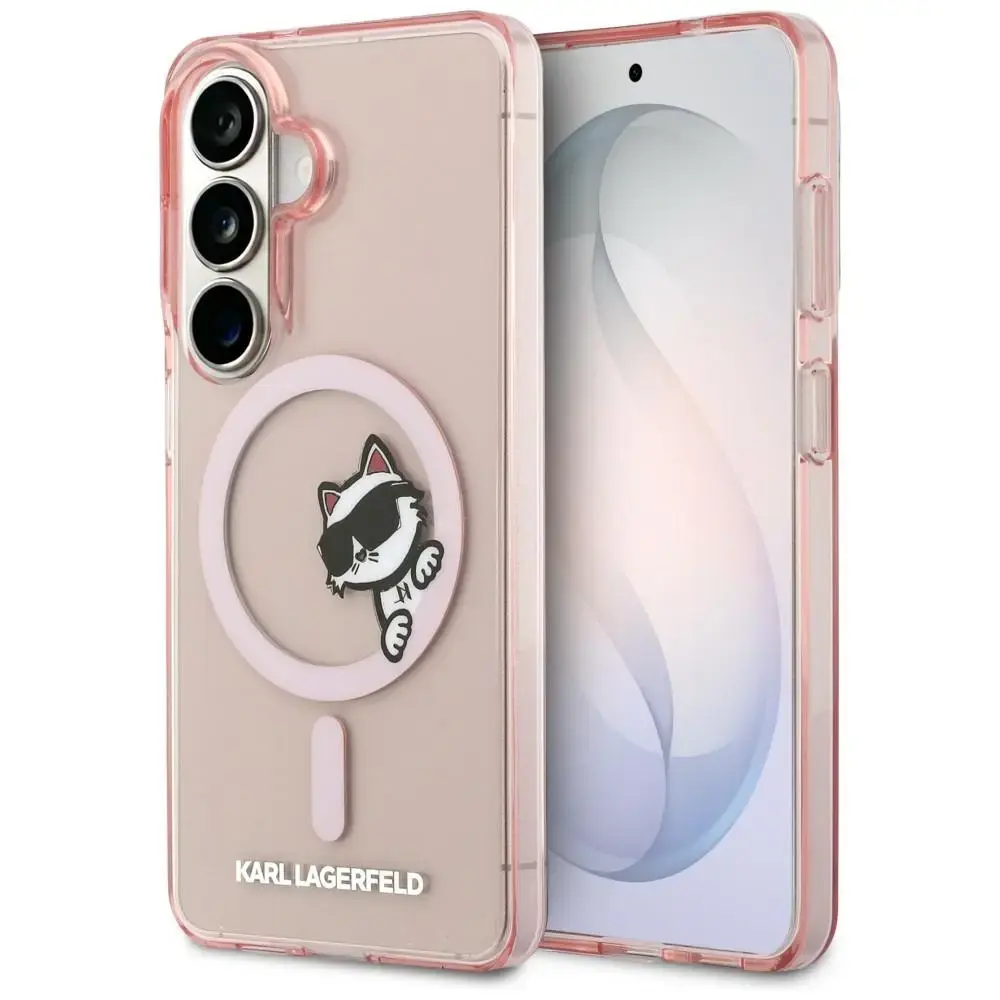Karl Lagerfeld IML Peekaboo Choupette maciņš ar MagSafe atbalstu telefonam Samsung Galaxy S26 (S942) rozā