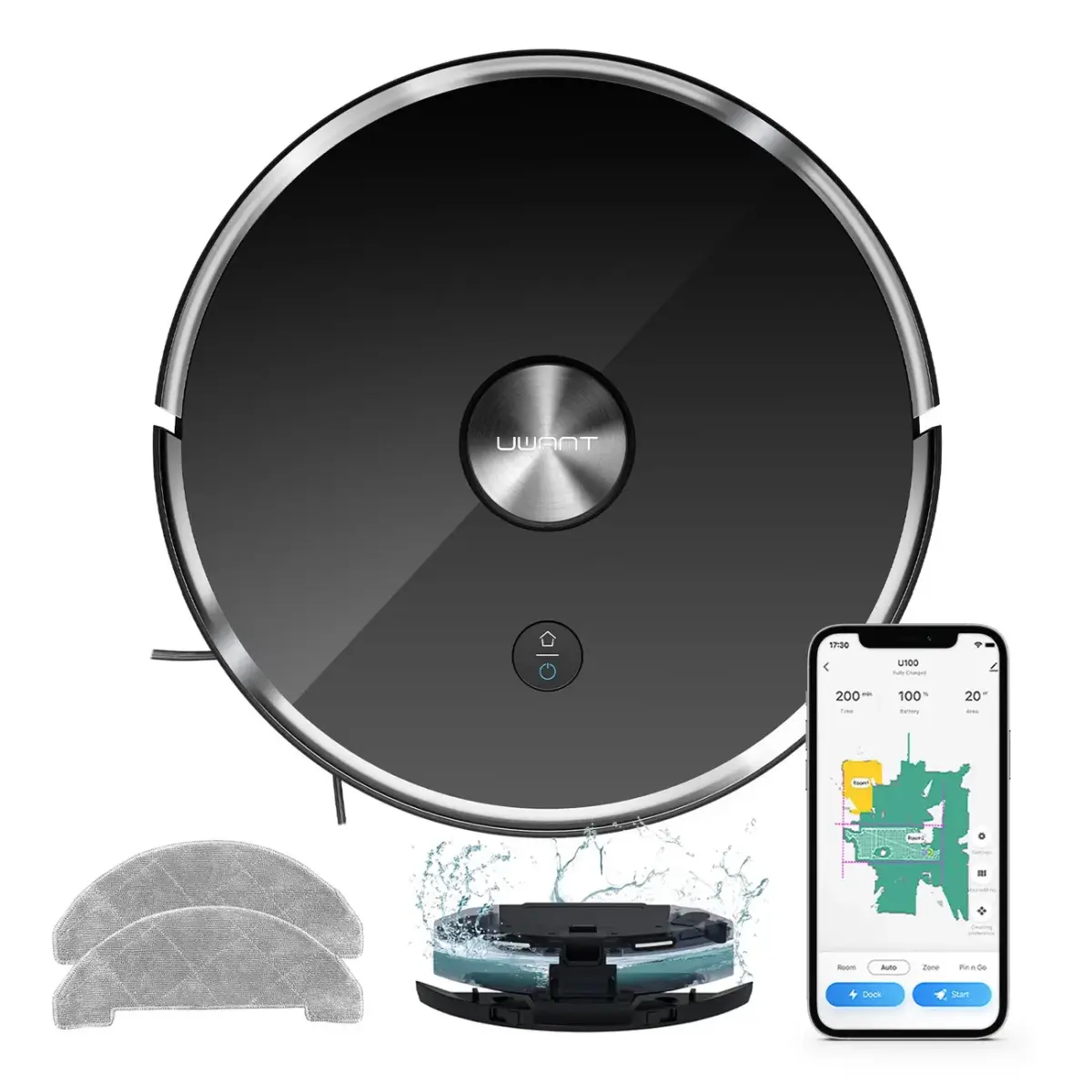 UWANT U100 Lite Robot Vacuum Cleaner with Mop Function + Charging Station - Gray
