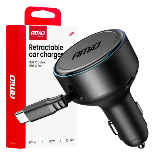 AMiO AMIO-04368 auto lādētājs | 60W | PD | USB-C | ar USB-C vadu komplektā