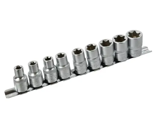TORX padrunvõtmete komplekt E10-E24 CrV 1/2" 10 tk