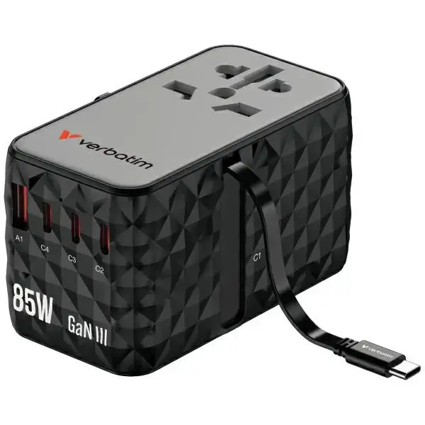 Verbatim CNT-02 tīkla lādētājs | 85W | GaN, PD | USB-A, USB-C | melns