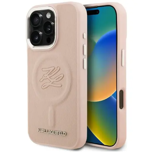 Karl Lagerfeld Initial & Metal Logo чехол с поддержкой MagSafe для телефона iPhone 16 Pro Max розовый