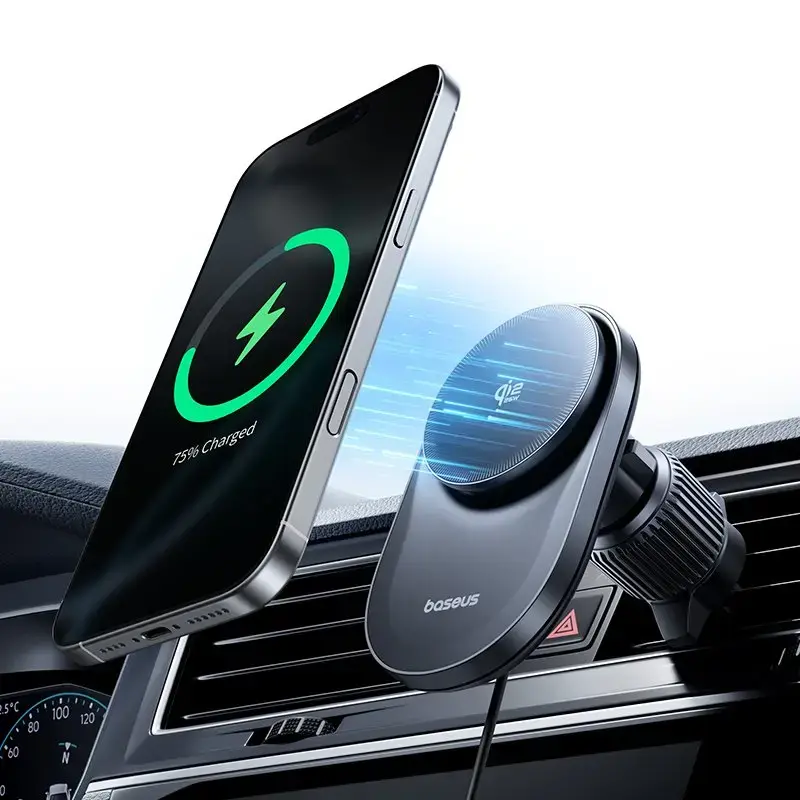 Baseus PrimeTrip VC2 Pro Cooling Magnetic Clamp Car Mount Wireless Charger 25W Cosmic Black