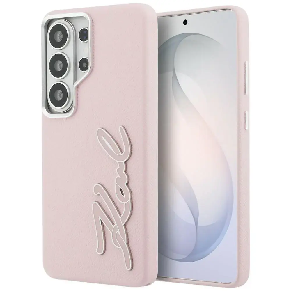 Karl Lagerfeld Grained Signature Metal Resin Logo maciņš telefonam Samsung Galaxy S26 Ultra (S948) rozā