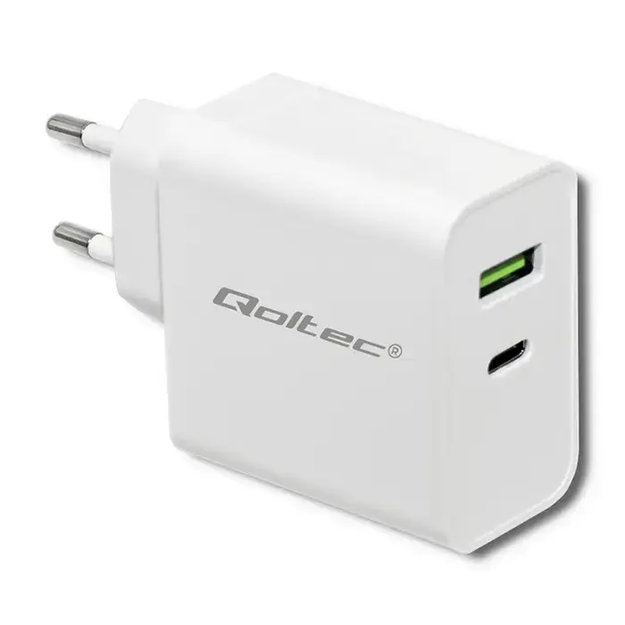 Qoltec Charger tīkla lādētājs | 45W | PD | USB-C, USB-A | balts