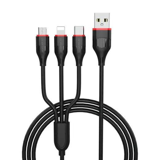 Borofone Cable BX17 Enjoy 3 in 1 - USB to Type C, Micro USB, Lightning - 2,4A 1 metre black