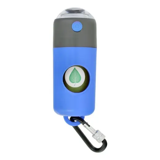 Dog excrement bag dispenser with carabiner and flashlight LLFG24033 blue