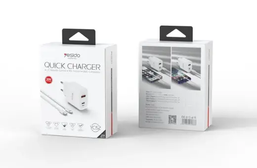 YESIDO WALL CHARGER YC52 PD 30W QC USB-A/C/LIGHTNING + TYPE-C/LIGHTNING CABLE 27W 1M WHITE