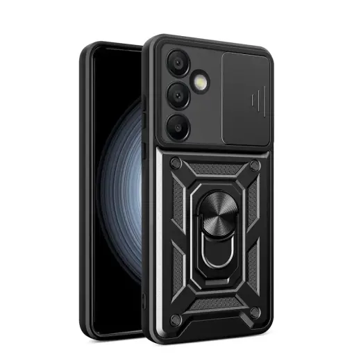Hybrid Armor Camshield telefono dėklas su stovu Samsung Galaxy A56 (A566) juodas (su kameros apsauga)