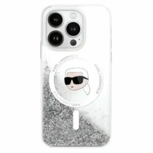 Karl Lagerfeld case for iPhone 16 Pro 6,3" KLHMP16LLGKISGH transparent Hard Liquid Glitter Karl Head MagSafe
