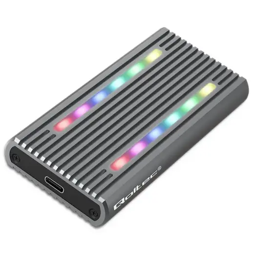 Qoltec Enclosure for drive M.2 SSD | SATA | NVMe | RGB LED | USB-C | 4TB
