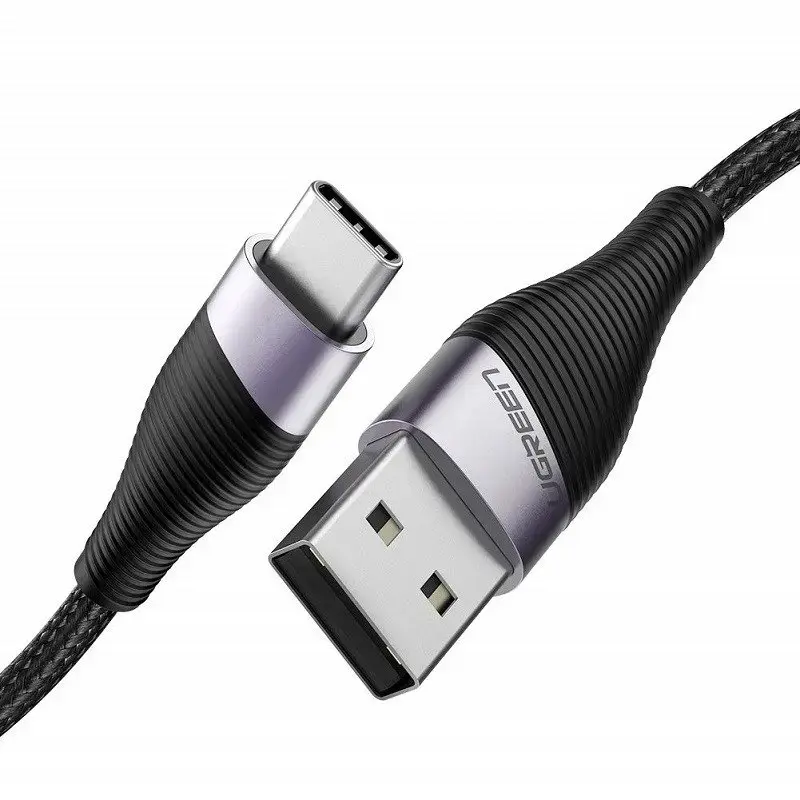 Nickel-plated USB-C cable QC3.0 UGREEN 1m with aluminium plug (black)