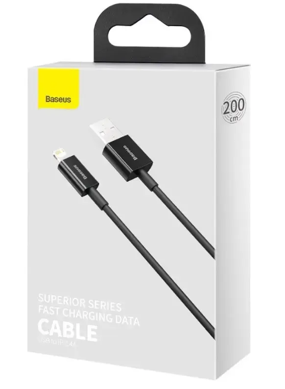 Baseus Superior CALYS-C01 datu pārraides un uzlādes vads | USB-A uz Lightning | 12W | 2m | melns (Bojāts iepakojums)