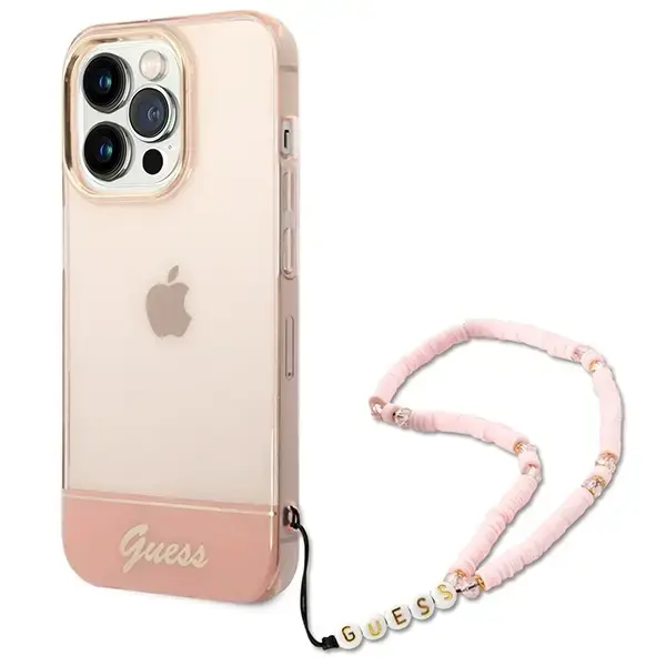 Guess GUHCP14LHGCOHP iPhone 14 Pro 6,1" różowy|pink hardcase Translucent Pearl Strap