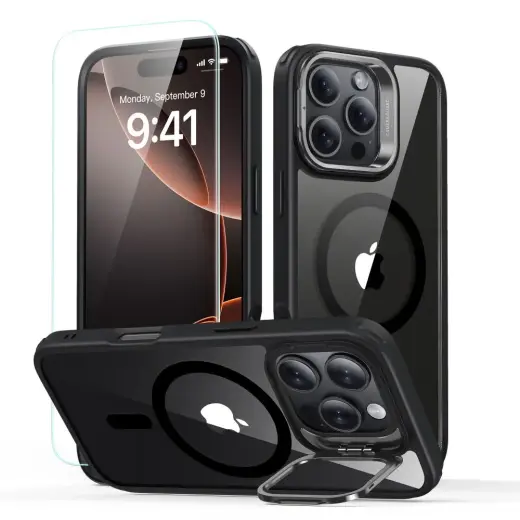 ESR Classic Hybrid Kickstand HaloLock MagSafe ekrāna aizsargstikls priekš iPhone 16 Pro Max Clear|Black