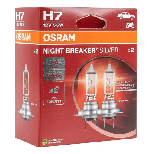 Halogen Bulbs Osram H7 12V NIGHT BREAKER SILVER +100% /2 pcs
