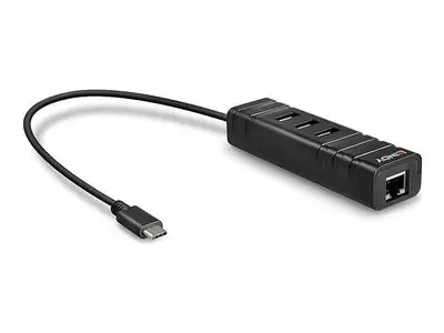 Lindy USB 3.2 Type C Hub & Gigabit Ethernet Converter - network | USB adapter - USB 3.2 Gen 1 - Gigabit Ethernet x 1 + USB 3.2 x 3
