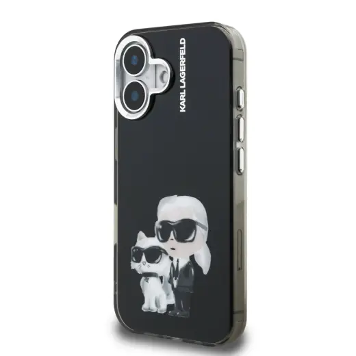 Karl Lagerfeld IML Aquarelle Karl and Choupette Case for iPhone 16 Black