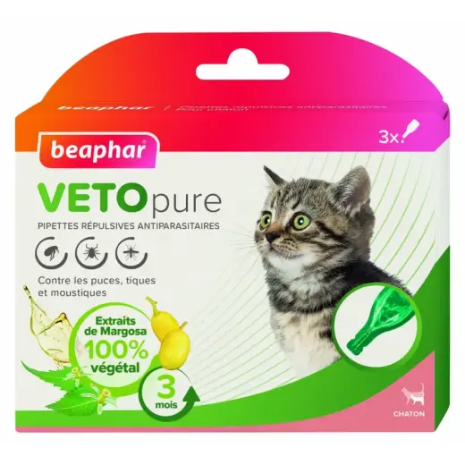 Pilieni pret blusām, ērcēm kaķēniem - Beaphar Spot on Veto pure, 3 gab.