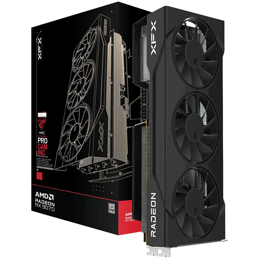XFX Swift AMD Radeon RX 9070 GRE Triple 90mm Fan Gaming, 12GB GDDR6 192bit, 2790MHz / 18Gbps, HDMI 3xDP, AMD RDNA 4, 3 fan, 2 slot