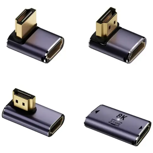 HDMI adapter set 4smarts 8K 4 pcs – upward, downward, side, cable coupling connector, grey