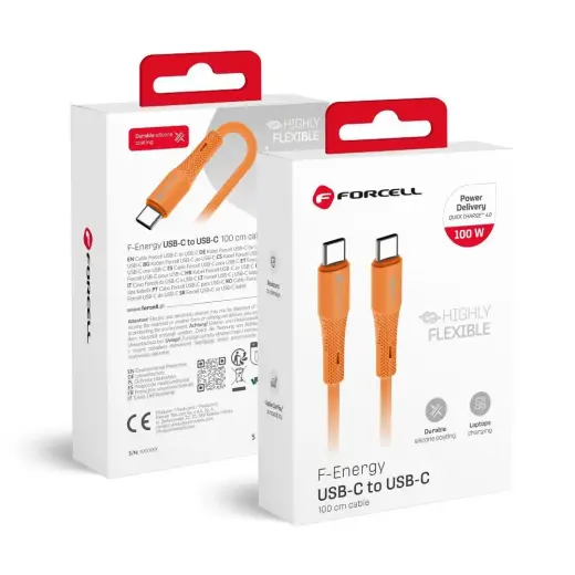 Forcell F-Energy C347 data transfer and charging cable | USB-C to USB-C | QC 4.0, PD | 100W | 1m | blue, orange