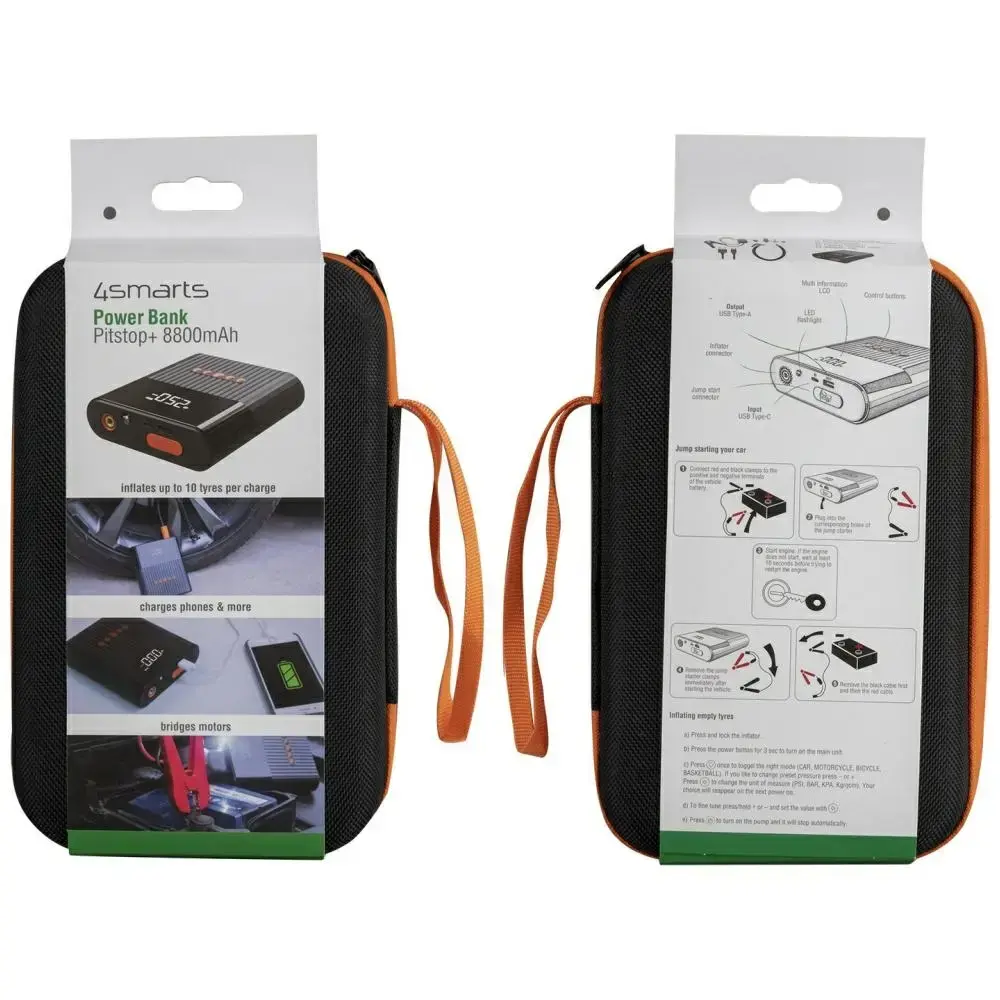 4smarts PitStop+ ārējais akumulators (powerbank) | 8800 mAh | USB-A, USB-C | LED lukturītis | melns