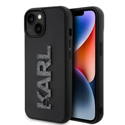 Karl Lagerfeld KLHCP15S3DMBKCK 3D Rubber Glitter Logo чехол для телефона iPhone 15 чёрный