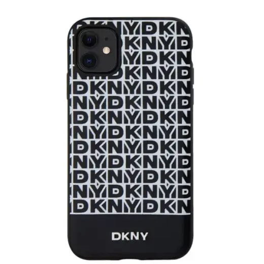 DKNY PU Leather Repeat Pattern Bottom Stripe MagSafe Case for iPhone 11 Black (Damaged Package)