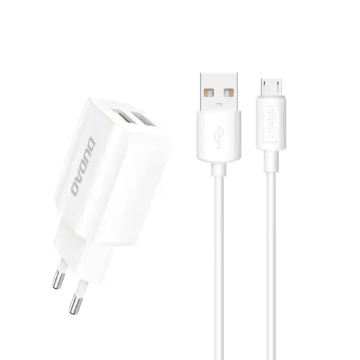 Dudao EU wall charger 2x USB 5V | 2.4A + micro USB cable white (A2EU + Micro white)
