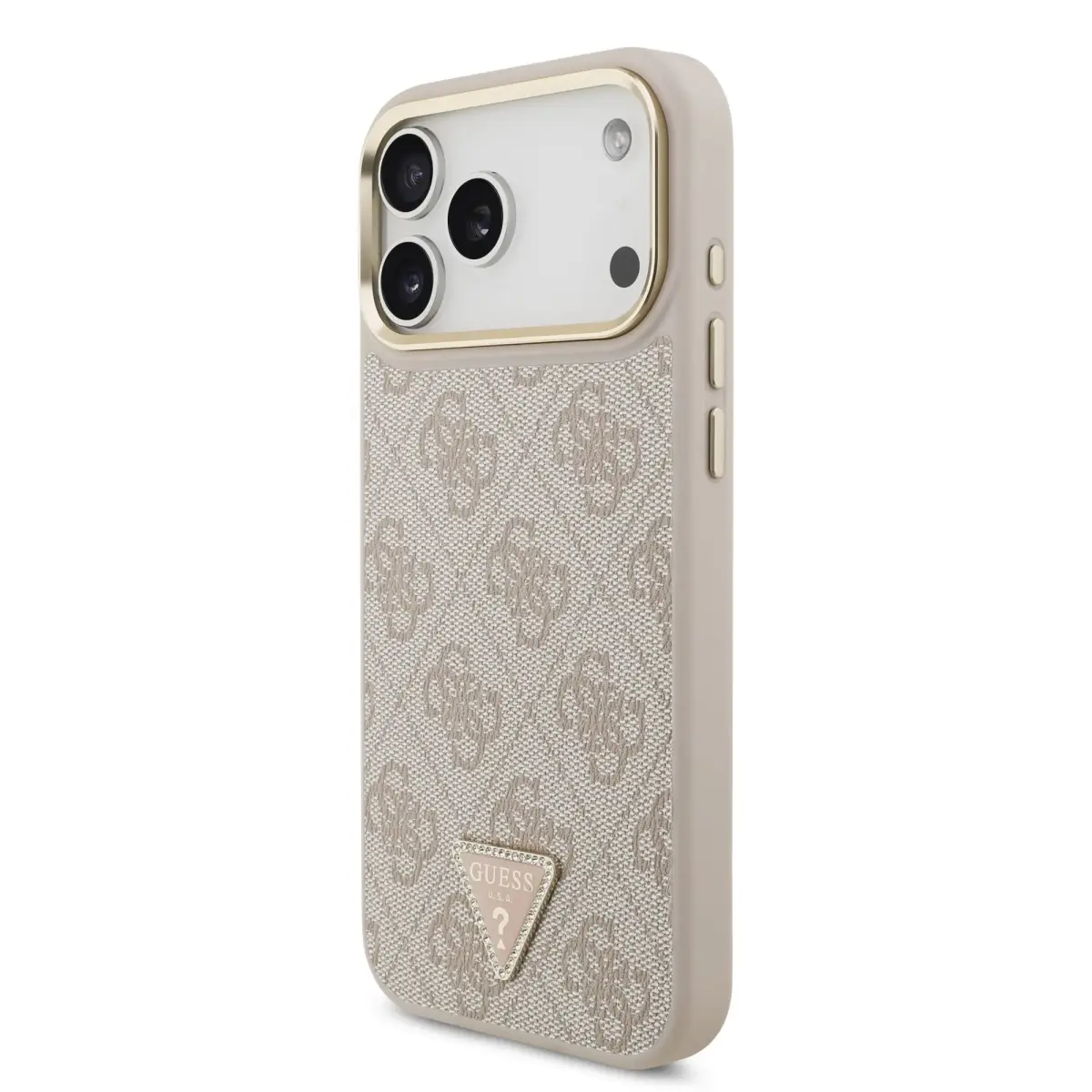 Guess PU Leather 4G Triangle Logo maciņš ar MagSafe atbalstu telefonam iPhone 17 Pro Max rozā