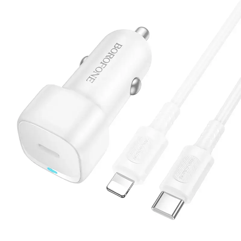 Borofone BZ34A car charger | 20W | PD | USB-C | with USB-C to Lightning cable included | white