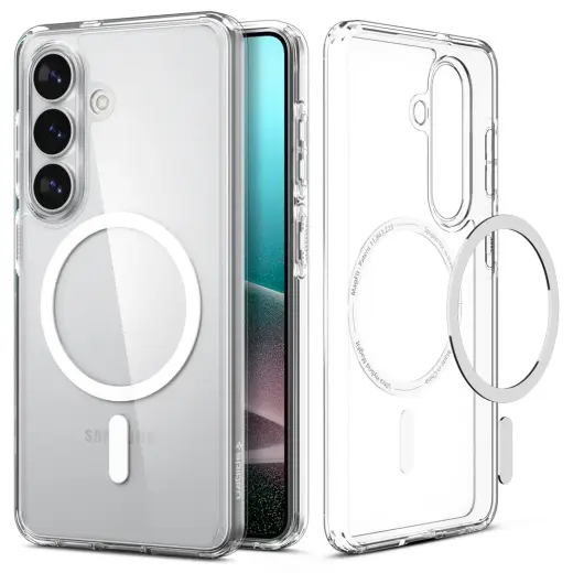 Spigen Ultra Hybrid Mag phone case with MagSafe support for Samsung Galaxy S26 (S942) transparent white