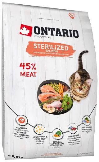 Sausā barība kaķiem - Ontario Cat Sterilised Salmon, 6.5 kg
