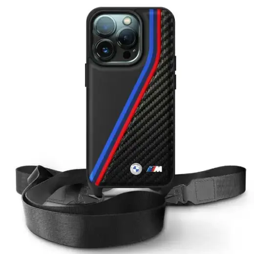 BMW BMHCP16L23PSVTK iPhone 16 Pro 6.3"    czarny|black hardcase M Edition Carbon Tricolor Lines & Strap