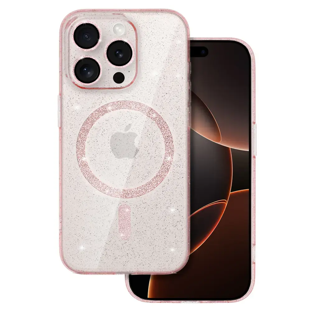 Glitter Magsafe Case for Iphone 16 Pro pink clear