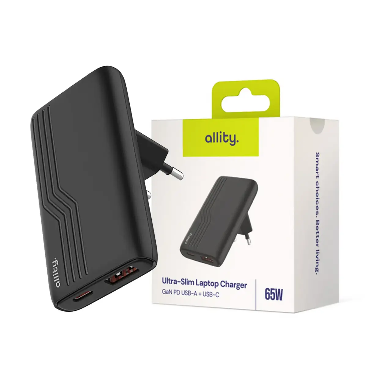 Allity GaN PD QC charger ATC-02-65WAC 1x USB-C 1x USB-A 65W black