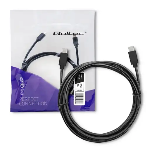 Qoltec duomenų perdavimo ir įkrovimo laidas | USB-C į USB-C | 2.5m | juodas